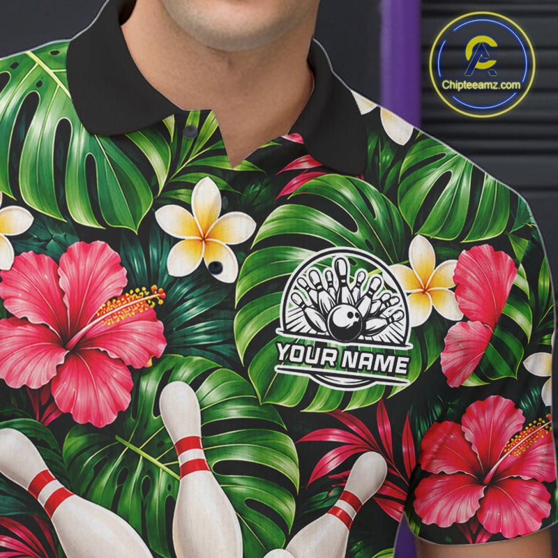 Monstera Floral Flower Bowling Polo Quarter Zip Shirts For Men Custom Youth Bowling Team Jerseys NYN4942