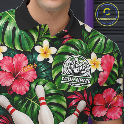 Monstera Floral Flower Bowling Polo Quarter Zip Shirts For Men Custom Youth Bowling Team Jerseys NYN4942