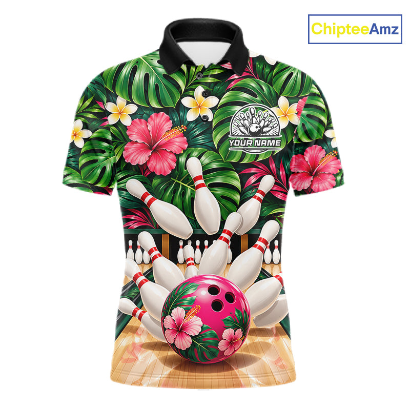 Monstera Floral Flower Bowling Polo Quarter Zip Shirts For Men Custom Youth Bowling Team Jerseys NYN4942