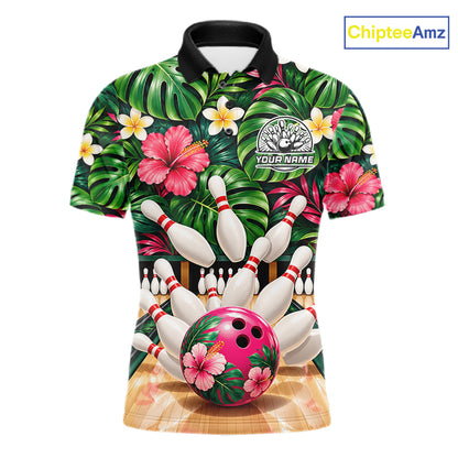 Monstera Floral Flower Bowling Polo Quarter Zip Shirts For Men Custom Youth Bowling Team Jerseys NYN4942
