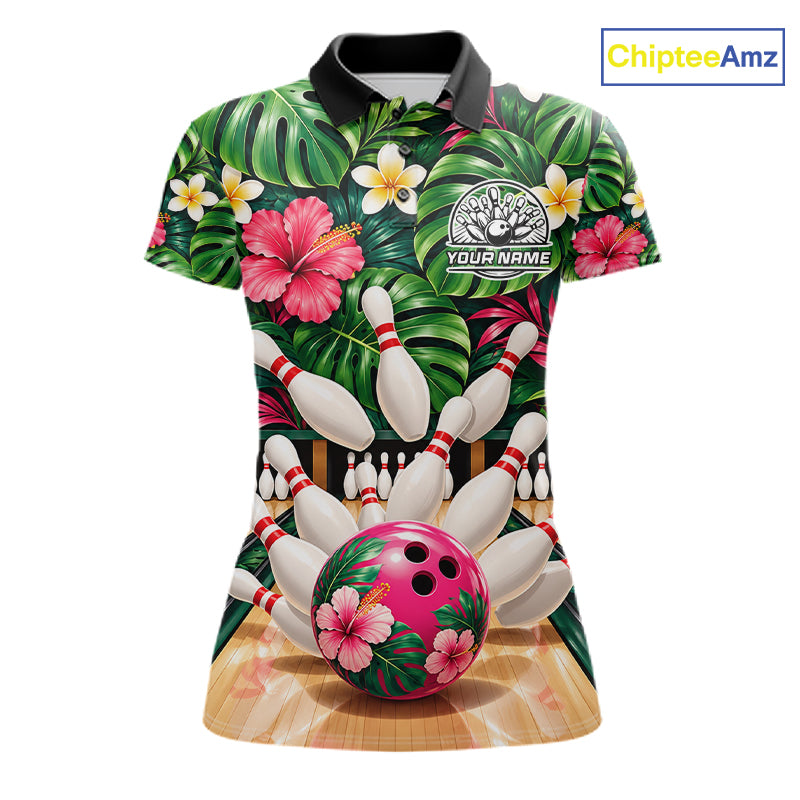 Monstera Floral Flower Bowling Polo Quarter Zip Shirts For Women Custom Youth Bowling Team Jerseys NYN4942