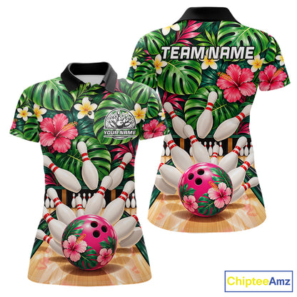 Monstera Floral Flower Bowling Polo Quarter Zip Shirts For Women Custom Youth Bowling Team Jerseys NYN4942