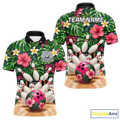 Monstera Floral Flower Bowling Polo Quarter Zip Shirts For Men Custom Youth Bowling Team Jerseys NYN4942