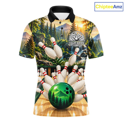 Forest Green Bowling Polo Quarter Zip Shirts For Men Custom Youth Bowling Team Jerseys NYN4943
