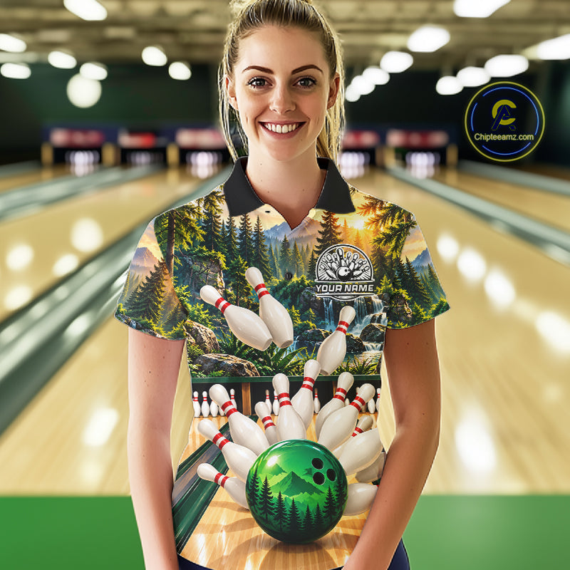 Forest Green Bowling Polo Quarter Zip Shirts For Women Custom Youth Bowling Team Jerseys NYN4943