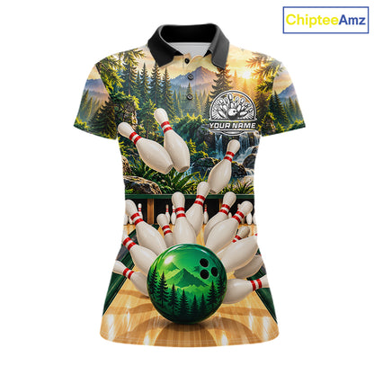 Forest Green Bowling Polo Quarter Zip Shirts For Women Custom Youth Bowling Team Jerseys NYN4943