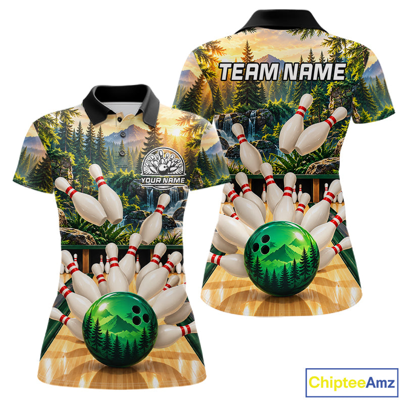 Forest Green Bowling Polo Quarter Zip Shirts For Women Custom Youth Bowling Team Jerseys NYN4943