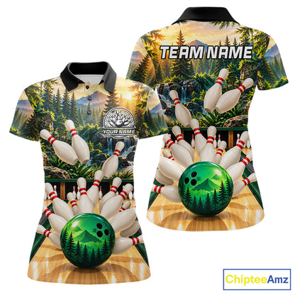 Forest Green Bowling Polo Quarter Zip Shirts For Women Custom Youth Bowling Team Jerseys NYN4943