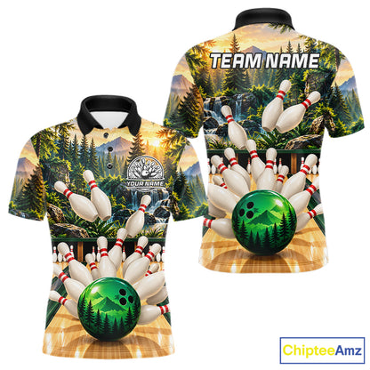 Forest Green Bowling Polo Quarter Zip Shirts For Men Custom Youth Bowling Team Jerseys NYN4943