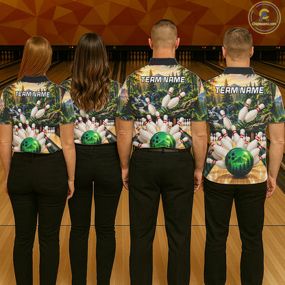 Forest Green Bowling Polo Quarter Zip Shirts For Women Custom Youth Bowling Team Jerseys NYN4943