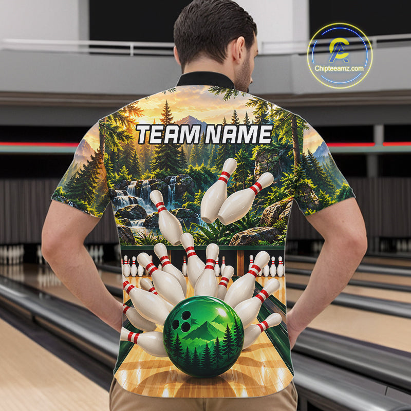 Forest Green Bowling Polo Quarter Zip Shirts For Men Custom Youth Bowling Team Jerseys NYN4943