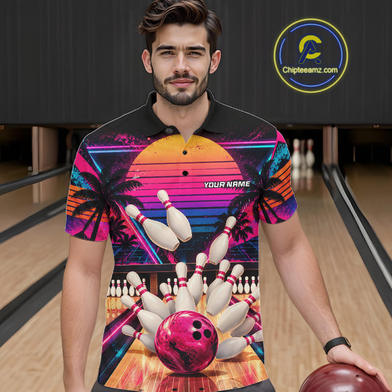 Vintage 80S Bowling Polo Quarter Zip Shirts For Men Custom Youth Retro Bowling Team Jerseys NYN4944