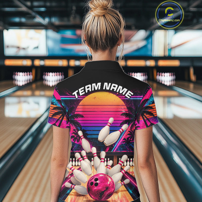Vintage 80S Bowling Polo Quarter Zip Shirts For Women Custom Youth Retro Bowling Team Jerseys NYN4944