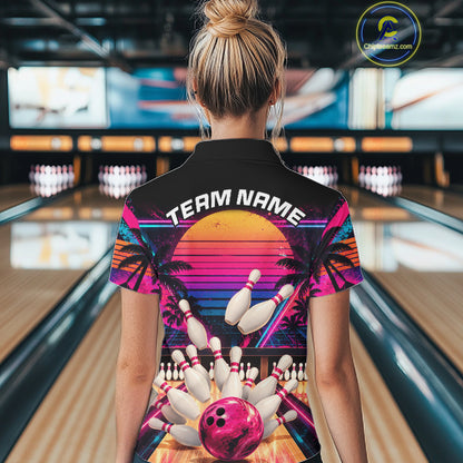 Vintage 80S Bowling Polo Quarter Zip Shirts For Women Custom Youth Retro Bowling Team Jerseys NYN4944