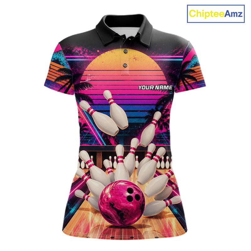 Vintage 80S Bowling Polo Quarter Zip Shirts For Women Custom Youth Retro Bowling Team Jerseys NYN4944
