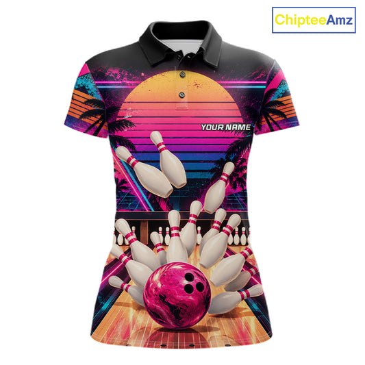 Vintage 80S Bowling Polo Quarter Zip Shirts For Women Custom Youth Retro Bowling Team Jerseys NYN4944