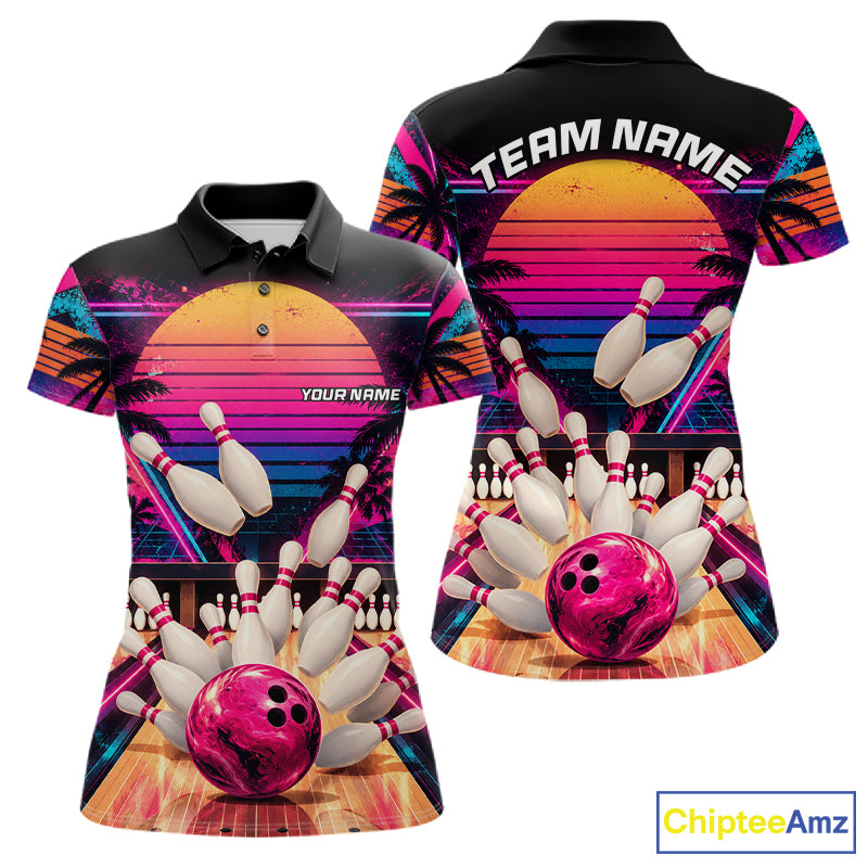 Vintage 80S Bowling Polo Quarter Zip Shirts For Women Custom Youth Retro Bowling Team Jerseys NYN4944