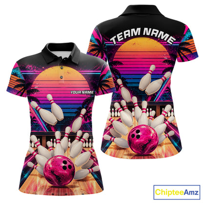 Vintage 80S Bowling Polo Quarter Zip Shirts For Women Custom Youth Retro Bowling Team Jerseys NYN4944