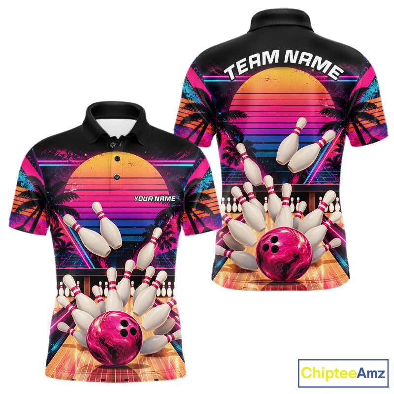 Vintage 80S Bowling Polo Quarter Zip Shirts For Men Custom Youth Retro Bowling Team Jerseys NYN4944