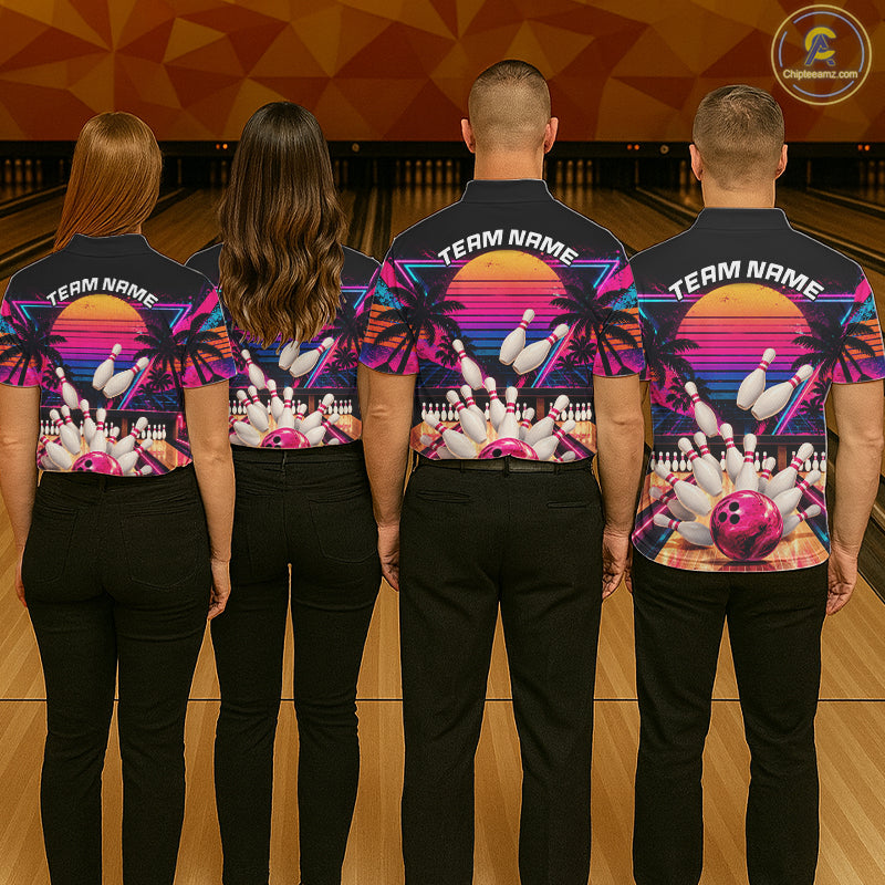 Vintage 80S Bowling Polo Quarter Zip Shirts For Women Custom Youth Retro Bowling Team Jerseys NYN4944