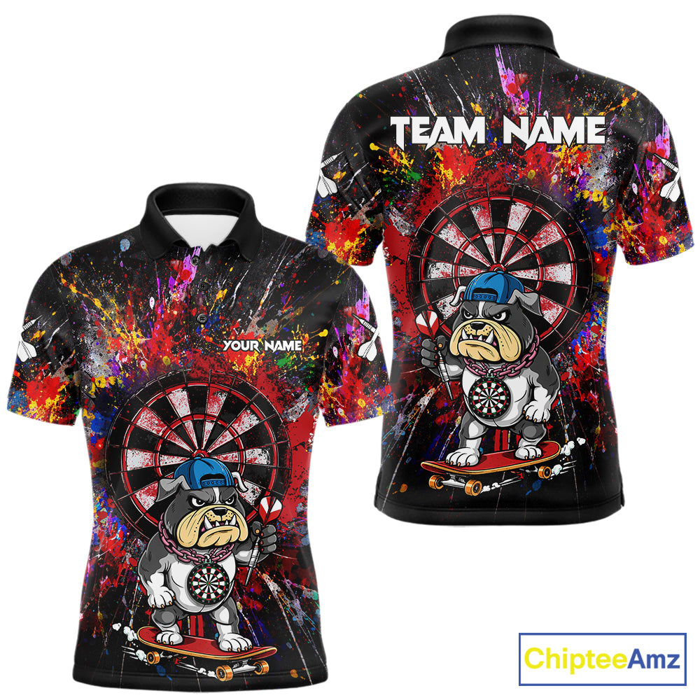 Multi-Color Splatter Funny Bulldog Custom Men Darts Polo League Shirts Dart Team Jerseys NYN2255