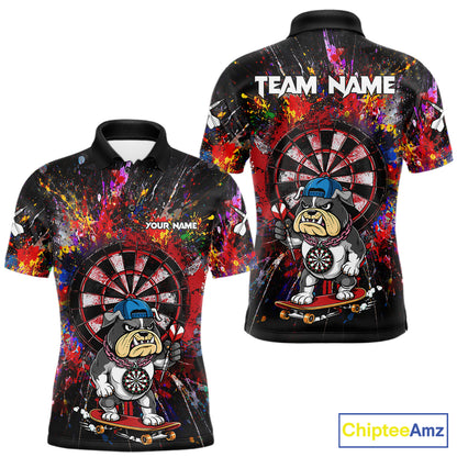 Multi-Color Splatter Funny Bulldog Custom Men Darts Polo League Shirts Dart Team Jerseys NYN2255