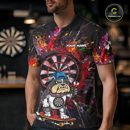 Multi-Color Splatter Funny Bulldog Custom Men Darts Polo League Shirts Dart Team Jerseys NYN2255