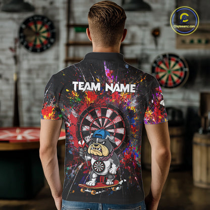 Multi-Color Splatter Funny Bulldog Custom Men Darts Polo League Shirts Dart Team Jerseys NYN2255