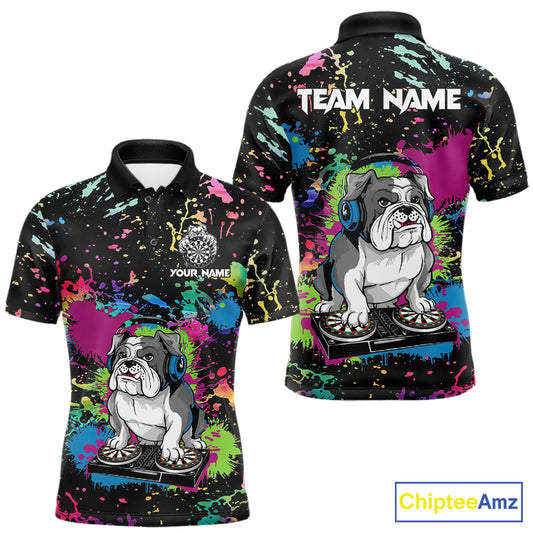Colorful Paint Funny Dj Music Bulldog Custom Men Darts Polo Shirts Dart League Jerseys NYN2257