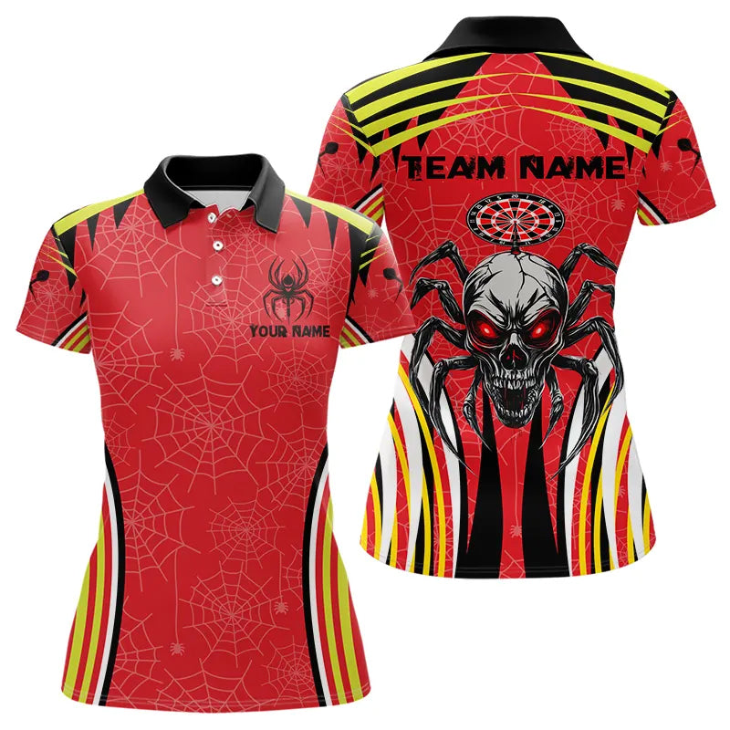 Personalized Black And Red Spider Dart Shirts For Women, Custom Dart Team Jerseys NYN0017
