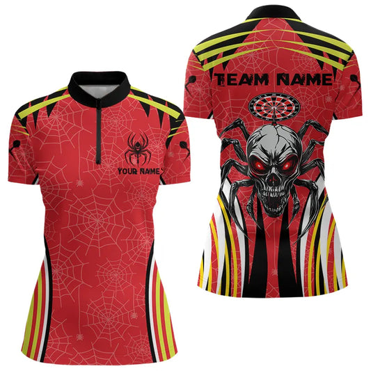 Personalized Black And Red Spider Dart Shirts For Women, Custom Dart Team Jerseys NYN0017