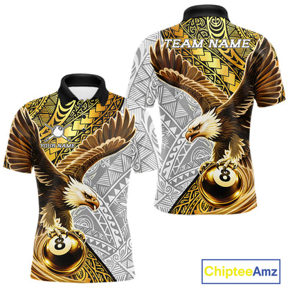 White And Gold Tribal Pattern Billiard Jersey For Men Custom Eagle 8 Ball Billiard Team Shirts NYN2926