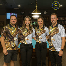 Load image into Gallery viewer, White And Gold Tribal Pattern Billiard Jersey For Women Custom Eagle 8 Ball Billiard Team Shirts NYN2926