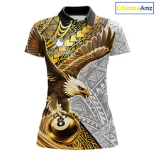 Load image into Gallery viewer, White And Gold Tribal Pattern Billiard Jersey For Women Custom Eagle 8 Ball Billiard Team Shirts NYN2926