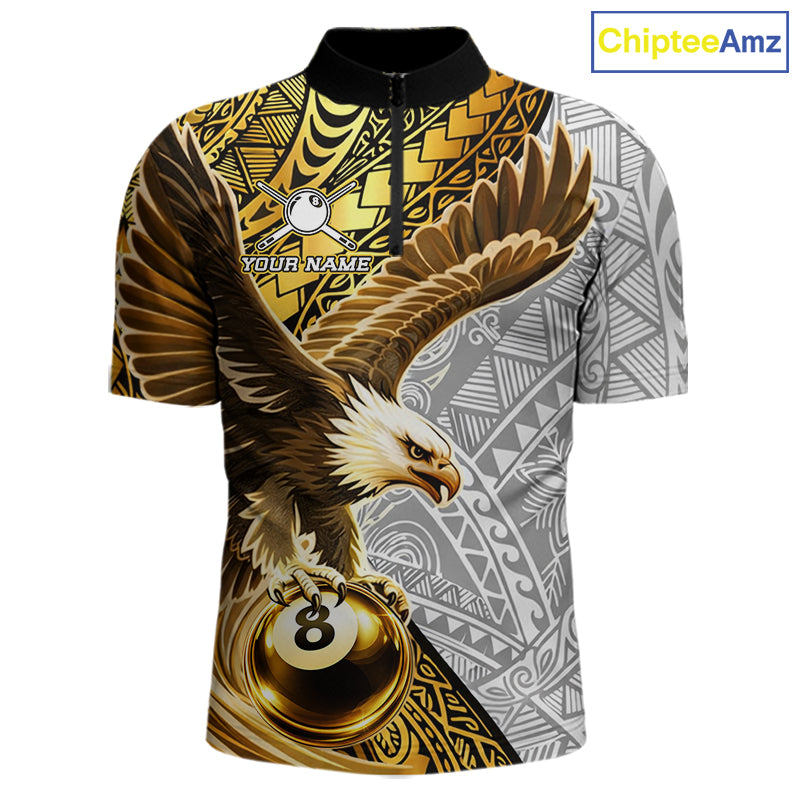 White And Gold Tribal Pattern Billiard Jersey For Men Custom Eagle 8 Ball Billiard Team Shirts NYN2926
