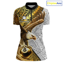 Load image into Gallery viewer, White And Gold Tribal Pattern Billiard Jersey For Women Custom Eagle 8 Ball Billiard Team Shirts NYN2926