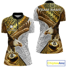 Load image into Gallery viewer, White And Gold Tribal Pattern Billiard Jersey For Women Custom Eagle 8 Ball Billiard Team Shirts NYN2926