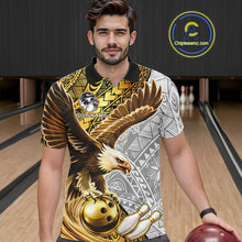 Load image into Gallery viewer, Black And Gold Tribal Bowling Jersey For Men Custom Eagle Tribal Team Shirts Bowling League NYN2927