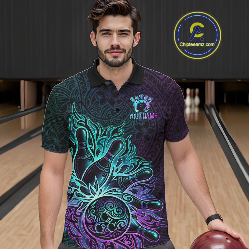 Blue & Purple Tribal Pattern Bowling Ball Jersey For Men Custom Tribal Team Shirts Bowling League NYN2928