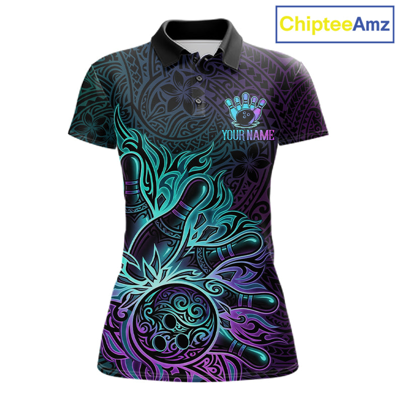 Blue & Purple Tribal Pattern Bowling Ball Jersey For Women Custom Tribal Team Shirts Bowling League NYN2928