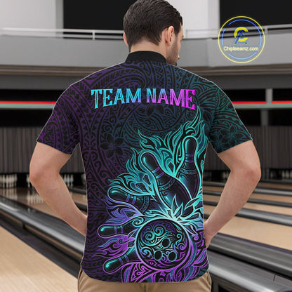 Blue & Purple Tribal Pattern Bowling Ball Jersey For Men Custom Tribal Team Shirts Bowling League NYN2928