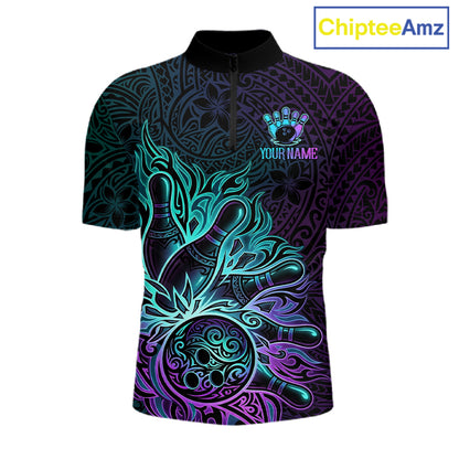 Blue & Purple Tribal Pattern Bowling Ball Jersey For Men Custom Tribal Team Shirts Bowling League NYN2928