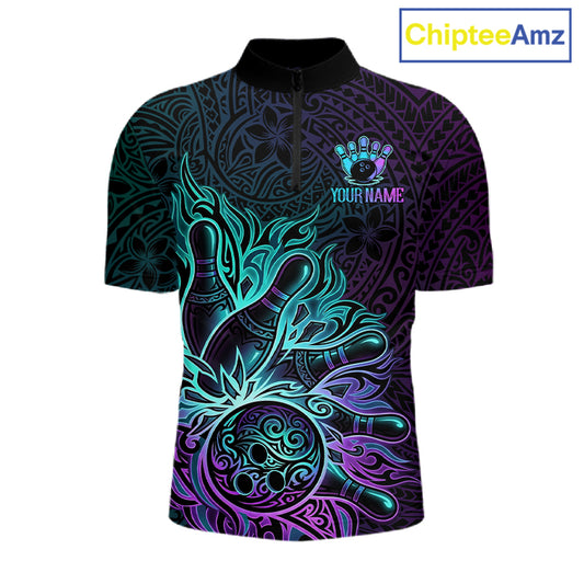 Blue & Purple Tribal Pattern Bowling Ball Jersey For Men Custom Tribal Team Shirts Bowling League NYN2928