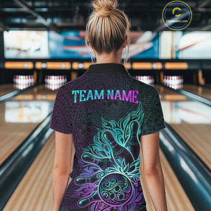 Blue & Purple Tribal Pattern Bowling Ball Jersey For Women Custom Tribal Team Shirts Bowling League NYN2928