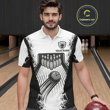 Load image into Gallery viewer, White And Grunge Black Bowling Jerseys For Men Custom Bowling Polo 1/4-Zip Shirt, Gift For Bowlers NYN3127