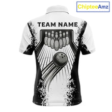 Load image into Gallery viewer, White And Grunge Black Bowling Jerseys For Men Custom Bowling Polo 1/4-Zip Shirt, Gift For Bowlers NYN3127