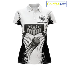 Load image into Gallery viewer, White And Grunge Black Bowling Jerseys For Women Custom Bowling Polo 1/4-Zip Shirt, Gift For Bowlers NYN3127