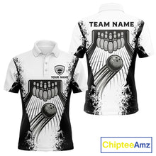 Load image into Gallery viewer, White And Grunge Black Bowling Jerseys For Men Custom Bowling Polo 1/4-Zip Shirt, Gift For Bowlers NYN3127