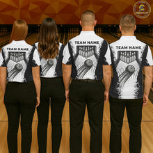 Load image into Gallery viewer, White And Grunge Black Bowling Jerseys For Men Custom Bowling Polo 1/4-Zip Shirt, Gift For Bowlers NYN3127