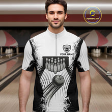Load image into Gallery viewer, White And Grunge Black Bowling Jerseys For Men Custom Bowling Polo 1/4-Zip Shirt, Gift For Bowlers NYN3127